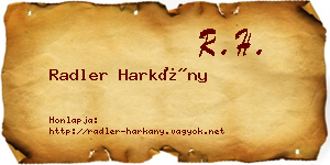 Radler Harkány névjegykártya